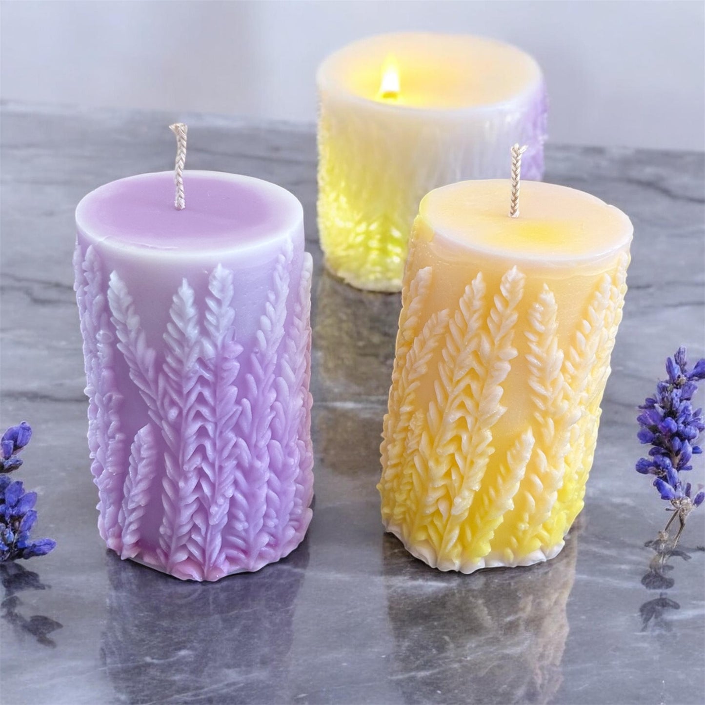 Lavender Botanical Pillar Candle | Handmade Decorative Candle Canada