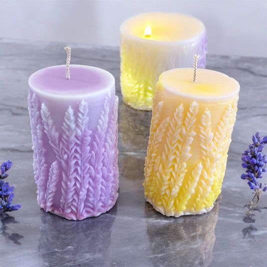 Lavender Botanical Pillar Candle | Handmade Decorative Candle Canada